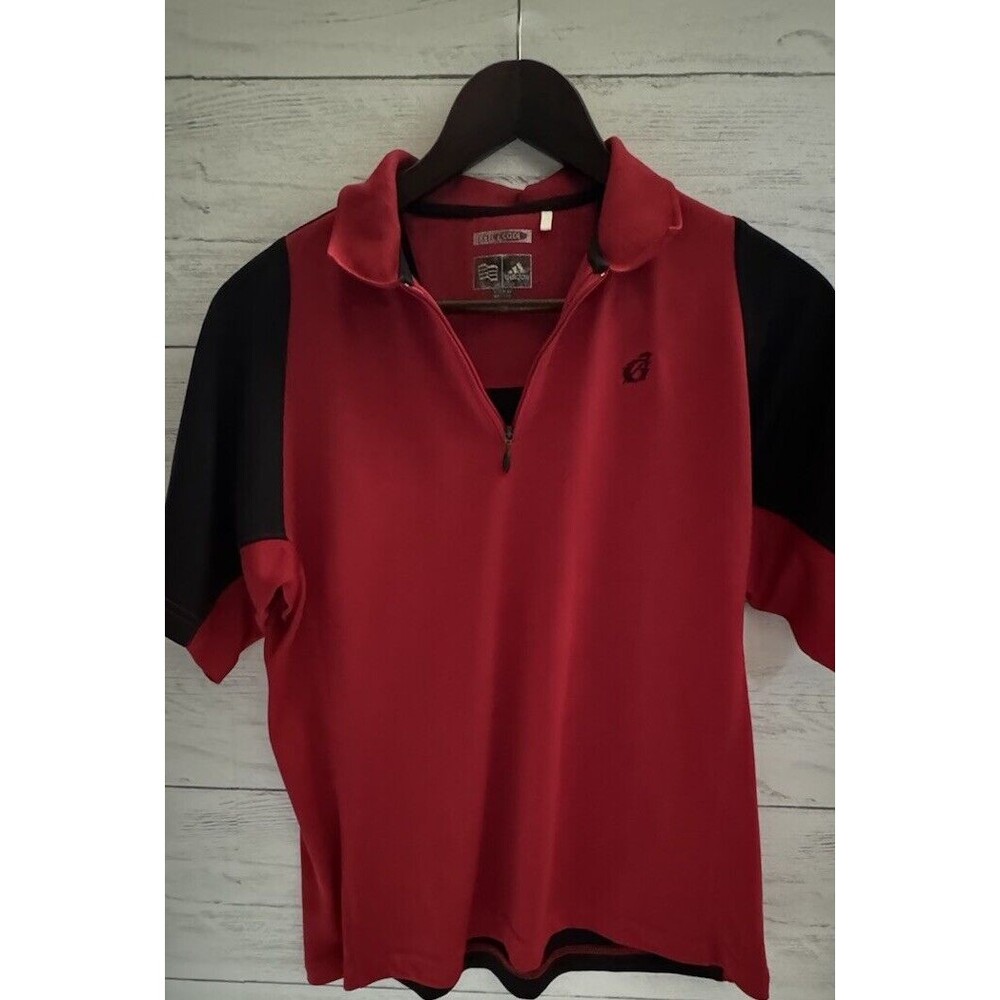 Boys' adidas Golf Shirt ClimaCool Short Sleeve Red/Black color block - Large